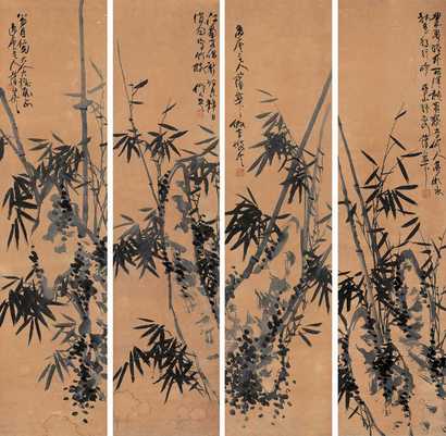 蒲华 墨竹 四屏